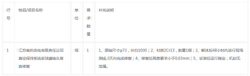 江蘇南熱發(fā)電有限責(zé)任公司真空保持系統(tǒng)收球罐軸頭彎曲修復(fù)詢比價(jià)詢價(jià)公告